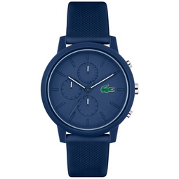 Mens L 12.12. Chrono Navy Blue Silicone Strap Watch 43mm