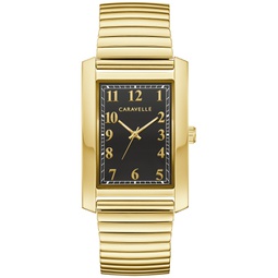 Mens Dress Gold-Tone Stainless Steel Expansion Bracelet Watch 30mm