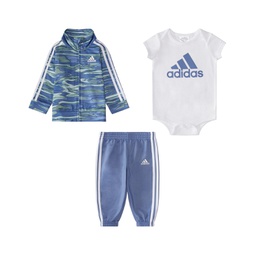 Baby Boys Tricot Track Jacket Bodysuit and Pants 3 Piece Set