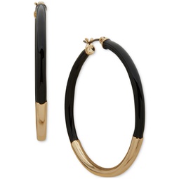 Gold-Tone Medium Half-Black Tubular Hoop Earrings 1.5