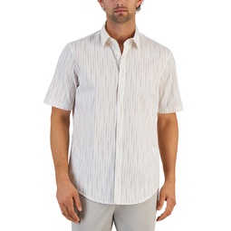 Mens Geometric Stretch Button-Up Short-Sleeve Shirt