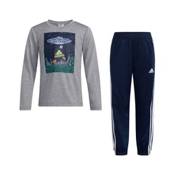 Little Boys Polyester Melange T-shirt and Joggers 2 Piece Set
