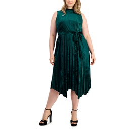 ASL Plus Size Pleated-Skirt Crushed Velvet Midi Dress