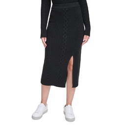 Womens Cable-Knit Pull-On Midi Skirt