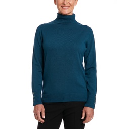 Solid Turtleneck with Button Cuff