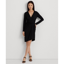 Womens Ruched Stretch Jersey Surplice Dress