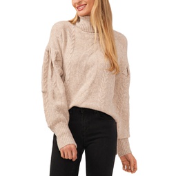 Womens Cable-Knit Turtleneck Sweater