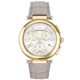 Salvatore Womens Swiss Chronograph Legacy Gray Leather Strap Watch 40mm