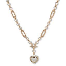 Two-Tone Heart Pendant Necklace 16 + 3 extender