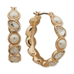 Gold-Tone White Imitation Pearl & Crystal Small Hoop Earrings 0.85