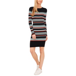 Womens Striped Rib Knit Sweater Dress
