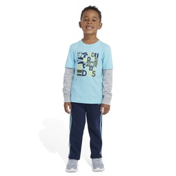 Toddler Boys Layered Cotton T-shirt and Fleece Pants Set 2 Piece