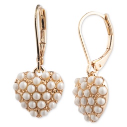 Gold-Tone Imitation Pearl Heart Drop Earrings