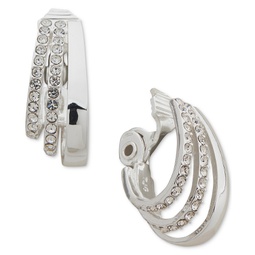 Silver-Tone Small Pave Triple-Row Clip-On Hoop Earrings