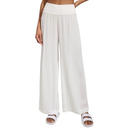 Womens Smocked-Waist Cover-Up Pull-On Pants