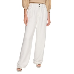 Womens Top-Stitched Crinkle Trousers