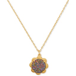 Gold-Tone Stone Flower Pendant Necklace 16 + 3 extender