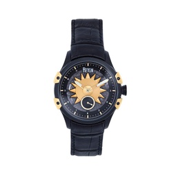 Men Solstice Automatic Semi-Skeleton Leather Strap Watch - Black/Gold