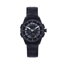 Men Solstice Automatic Semi-Skeleton Leather Strap Watch - Black