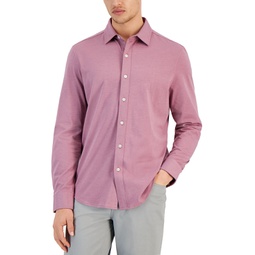 Mens Classic-Fit Heathered Jersey-Knit Button-Down Shirt