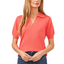 Womens Short Sleeve Collared Polo V-Neck Sweater