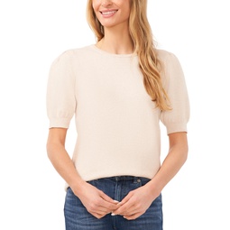 Womens Crewneck Puff Sleeve Cotton Sweater