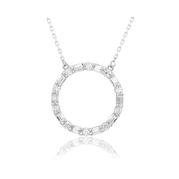 Suzy Levian Sterling Silver Cubic Zirconia Alternating Round & Baguette Open Circle Pendant Necklace