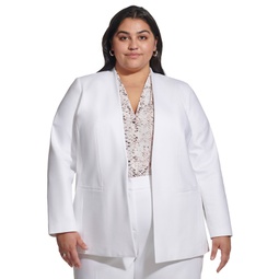 Plus Size Collarless Open-Front Long-Sleeve Jacket