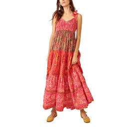 Womens Bluebell Cotton Mixed-Print Tiered Maxi Dress