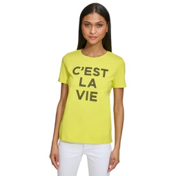 Womens Embroidered Cest La Vie T-Shirt