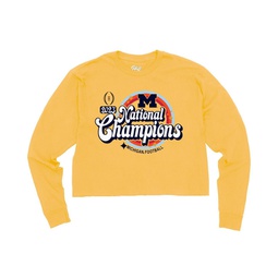 Womens Maize Michigan Wolverines College Football Playoff 2023 National Champions Cropped Long Sleeve T-shirt