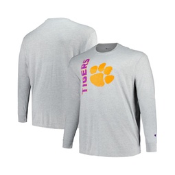 Mens Heather Gray Clemson Tigers Big and Tall Mascot Long Sleeve T-shirt
