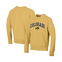 Mens Gold Distressed Colorado Buffaloes Skinny Arch Over Vintage-Like Wash Pullover Sweatshirt