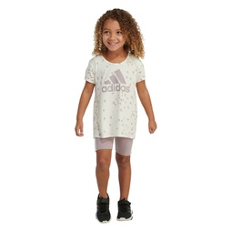 Toddler Girls Short Sleeve Back Pleat Top and Bike Shorts 2 Piece Set