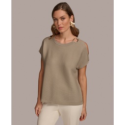Womens Dolman-Sleeve Shoulder-Cutout Sweater