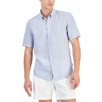 Mens Slim-Fit Stripe Button-Down Linen Shirt