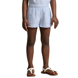 Toddler and Little Girls Striped Ruffled Cotton Seersucker Shorts
