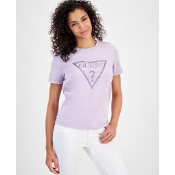 Womens Studded Logo Cotton Short-Sleeve T-Shirt