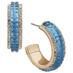 Gold-Tone Small Pave & Color Stone C-Hoop Earrings 1