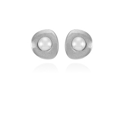 Silver-Tone Imitation Pearls Clip On Button Earrings
