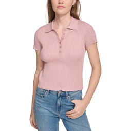 Womens Ribbed Short-Sleeve Polo Shirt