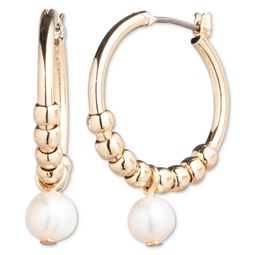Gold-Tone Freshwater Pearl Charm Beaded Hoop Earrings