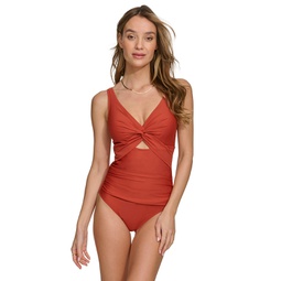 Womens Shirred Keyhole Detail One-Piece Swimsuit