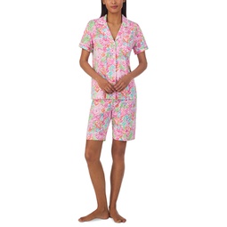 Womens 2-Pc. Short-Sleeve Notch-Collar Bermuda Pajama Set