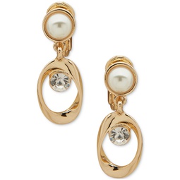 Gold-Tone Crystal & Imitation Pearl Orbital Clip-On Drop Earrings