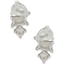 Silver-Tone Mixed Cut Crystal Stud Earrings