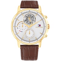 Mens Multifunction Brown Leather Watch 44mm
