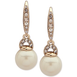 Gold-Tone Pave & Imitation Pearl Drop Earrings