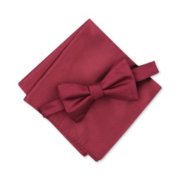 Mens Solid Textured Pre-Tied Bow Tie & Solid Textured Pocket Square Set