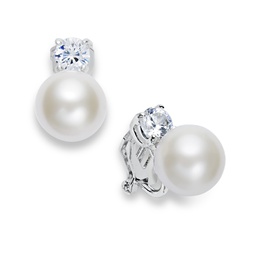 Silver-Tone Glass Pearl and Crystal Clip On Earrings